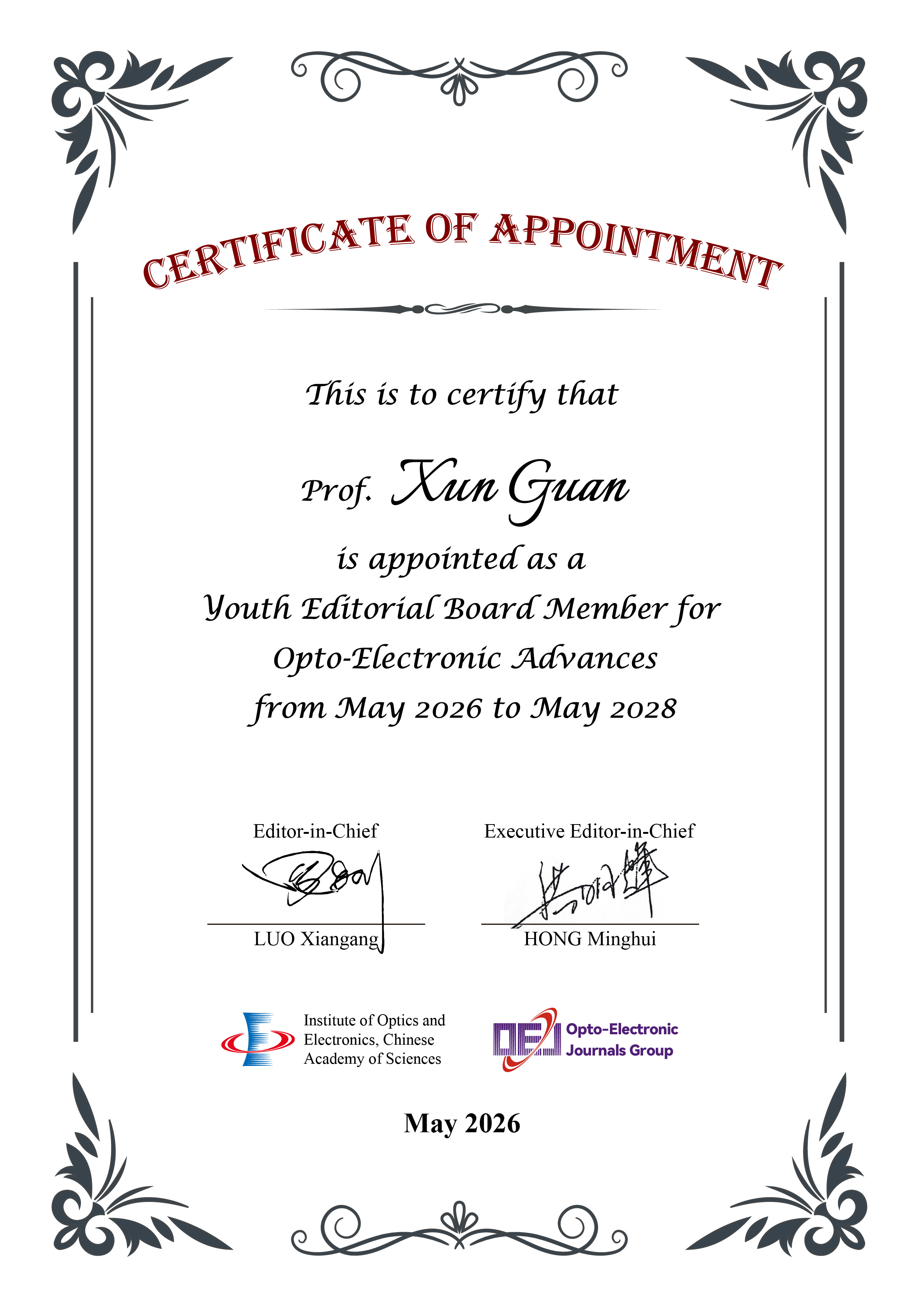 OEA young editor certificate